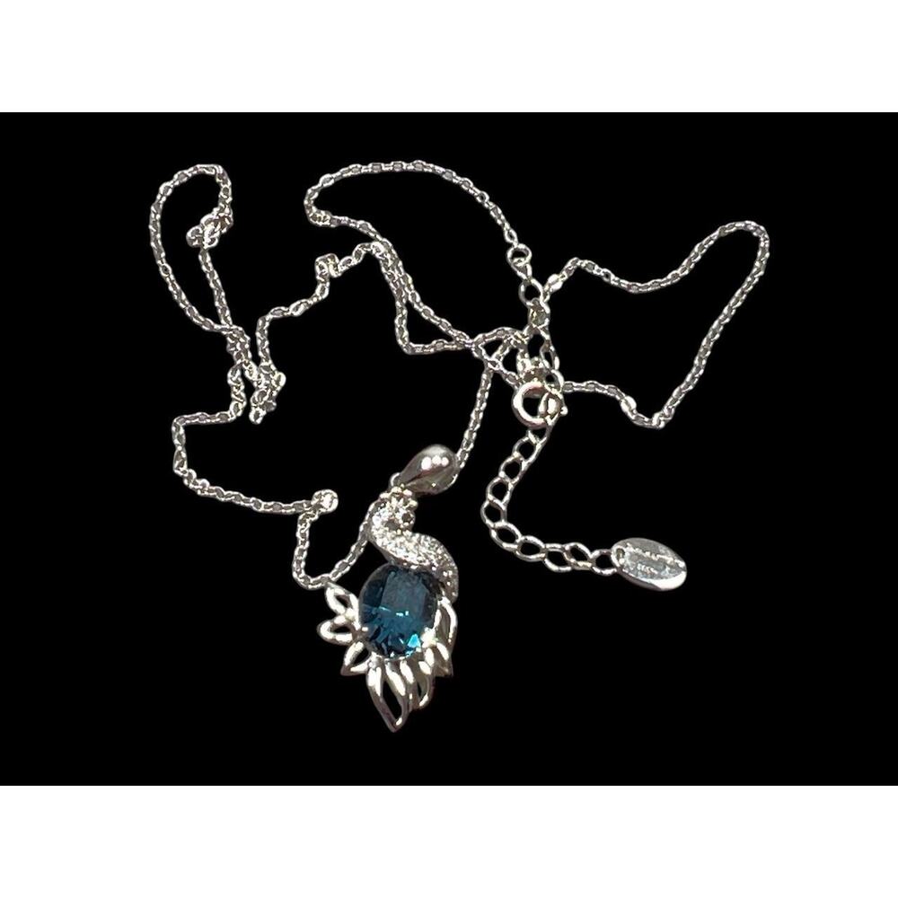 Sterling Silver Aphrodite Peacock large blue stone & clear accent stones 18"